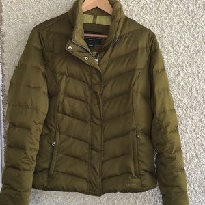 Eddie Bauer goose down green jacket zip & snap up